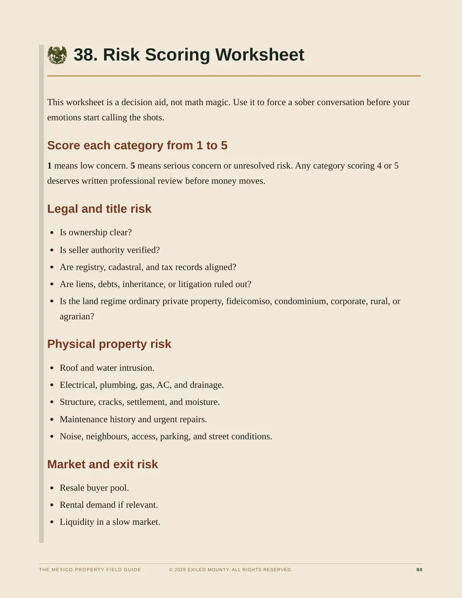 Mexico property risk scoring worksheet