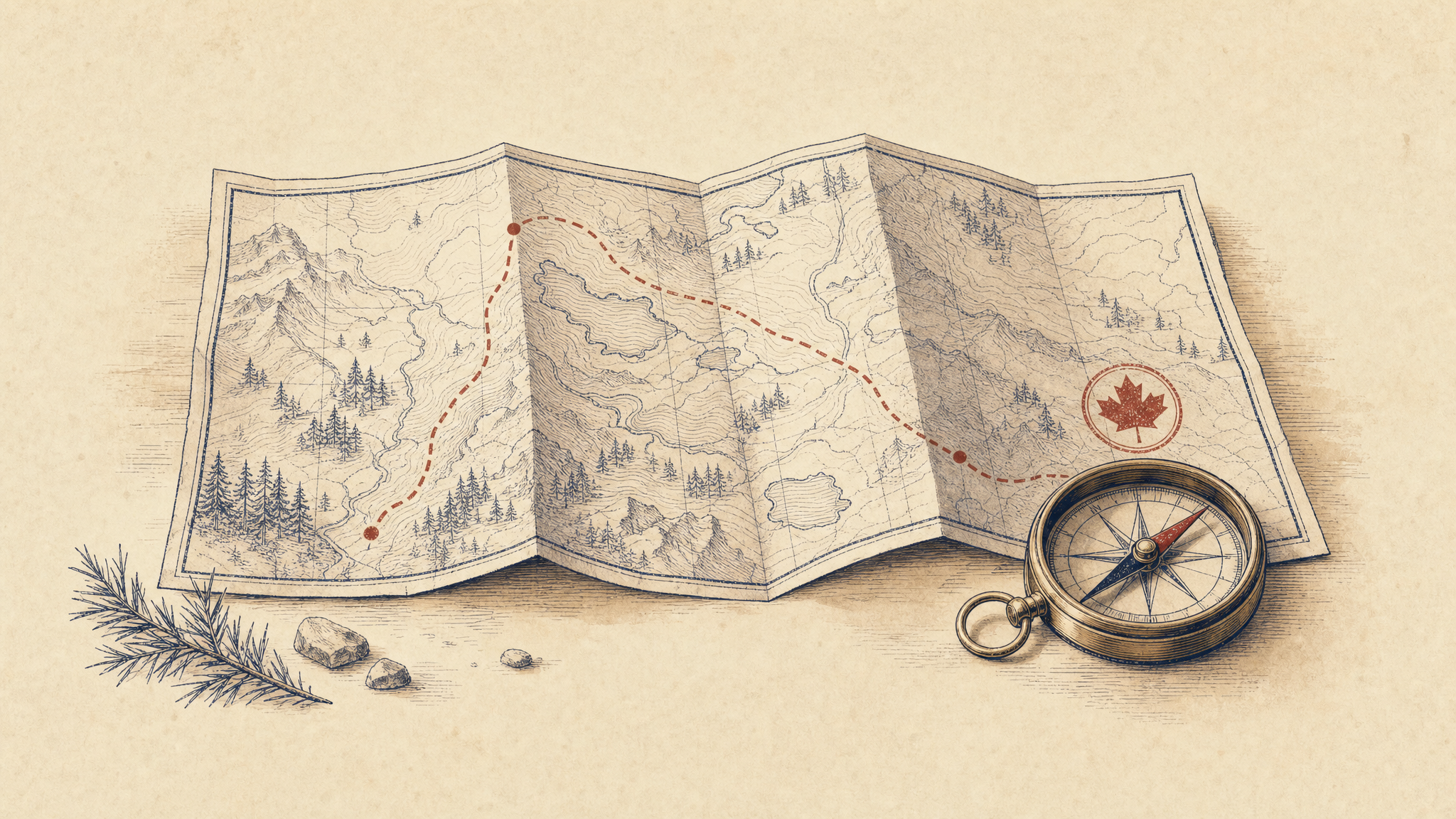 Field manual desk illustration with compass, map, and planning notes