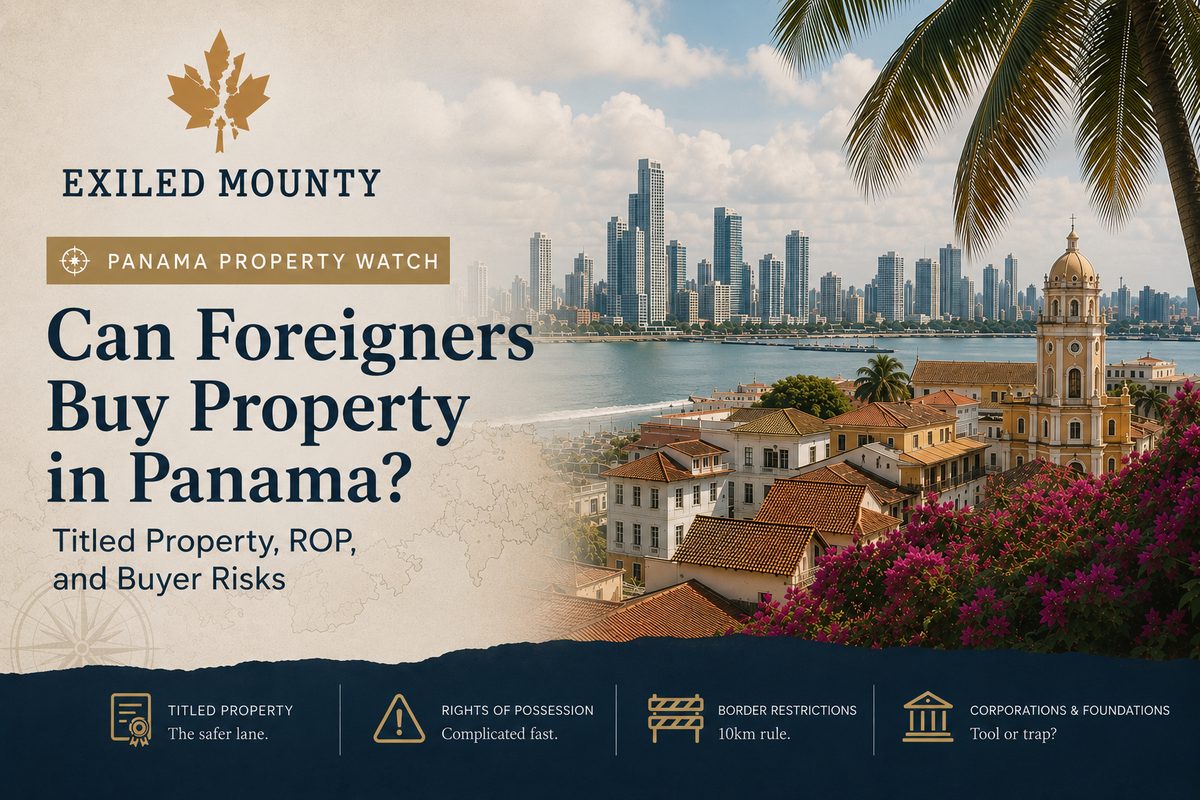 Panama property watch graphic with Panama City skyline and article title